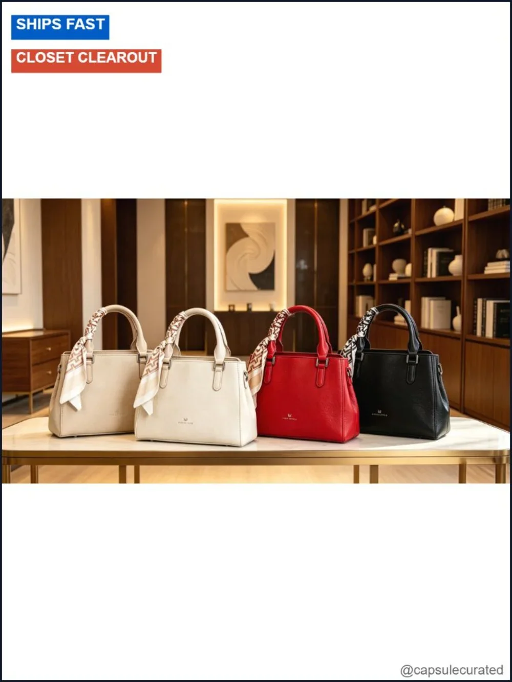 Top Handle Satchel, Vegan Leather Crossbody, Detachable Scarf